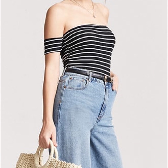 Forever 21 Tops - ❤️SOLD❤️Striped Off Shoulder Crop Top